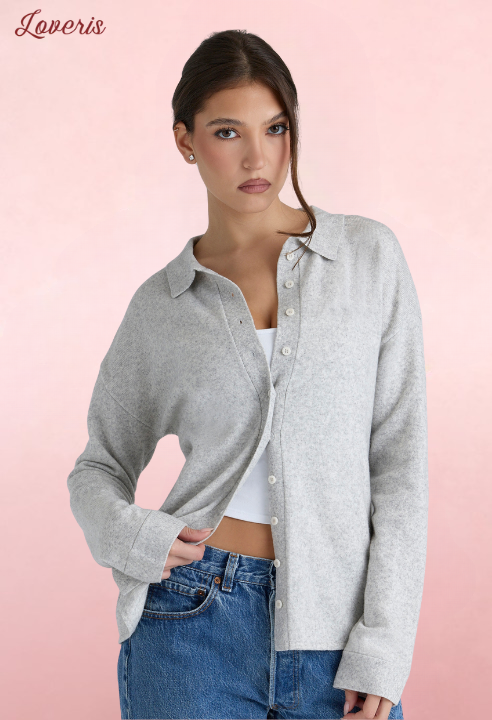 Devon Camisa de Malha Cinza em Cashmere e Lã Merino