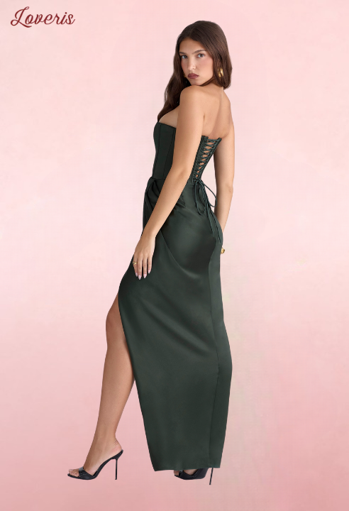 Carelle - vestido longo tomara que caia em cetim esmeralda