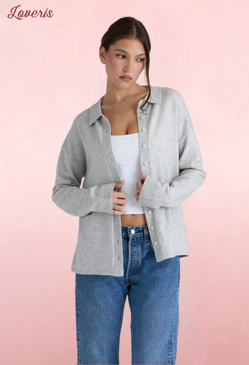 Devon Camisa de Malha Cinza em Cashmere e Lã Merino