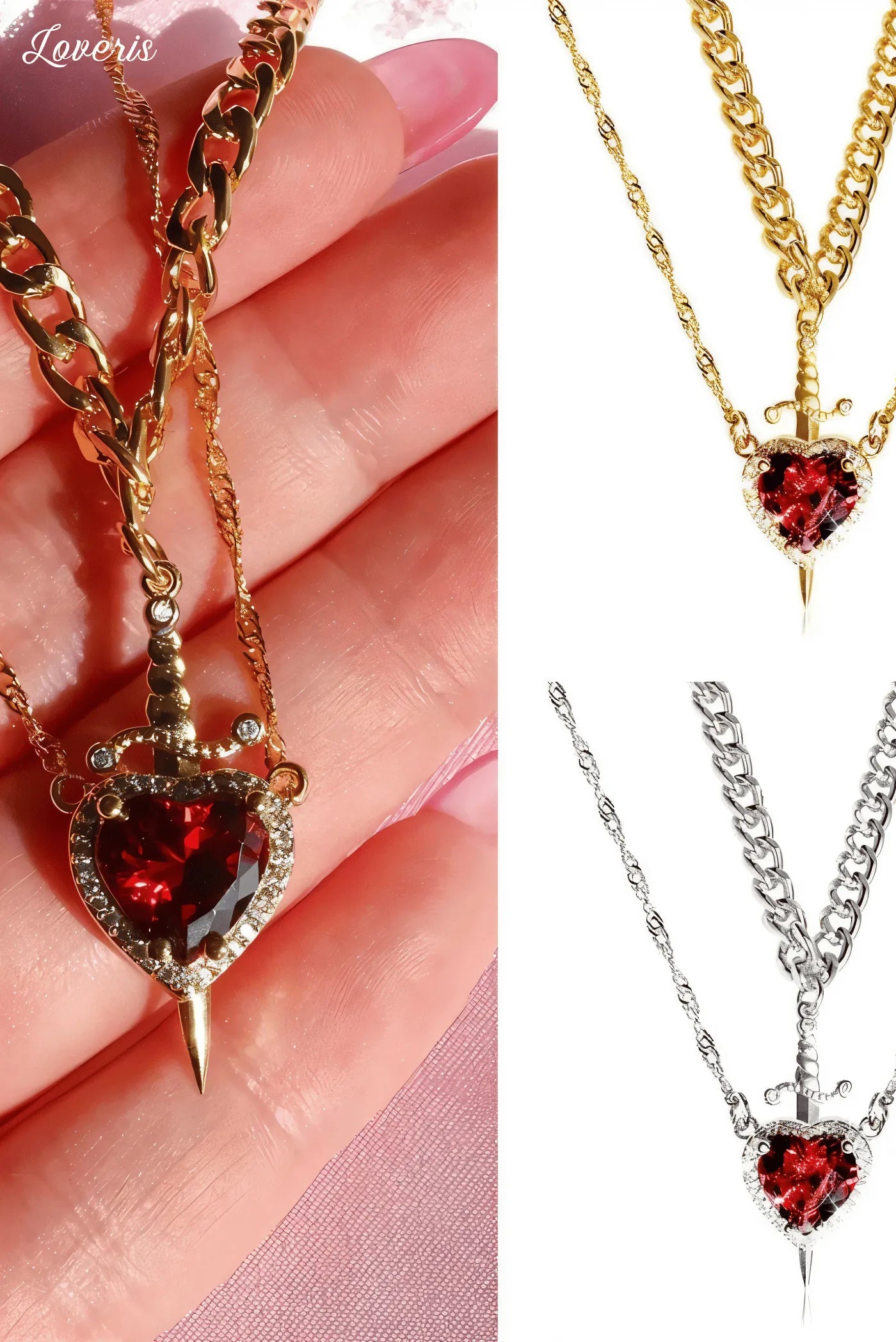 Conjunto 2 Colar de Coração e Espada Casal | Aço Inoxidável + Frete Grátis