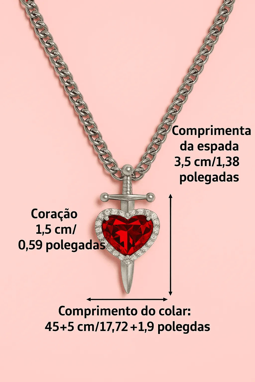 Conjunto 2 Colar de Coração e Espada Casal | Aço Inoxidável + Frete Grátis