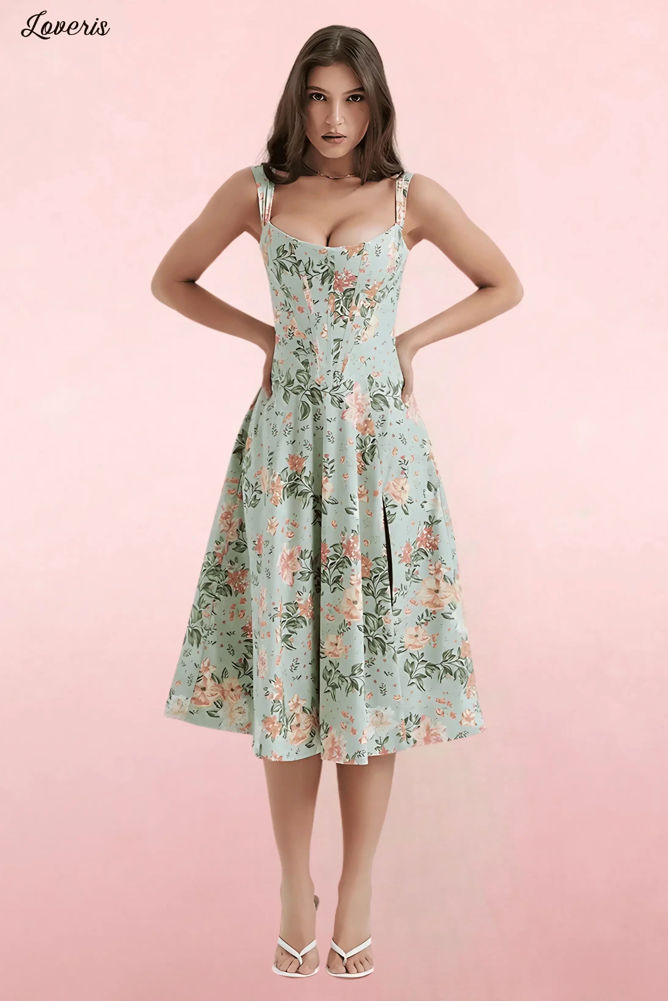 Vestido Midi Florido de Poliéster