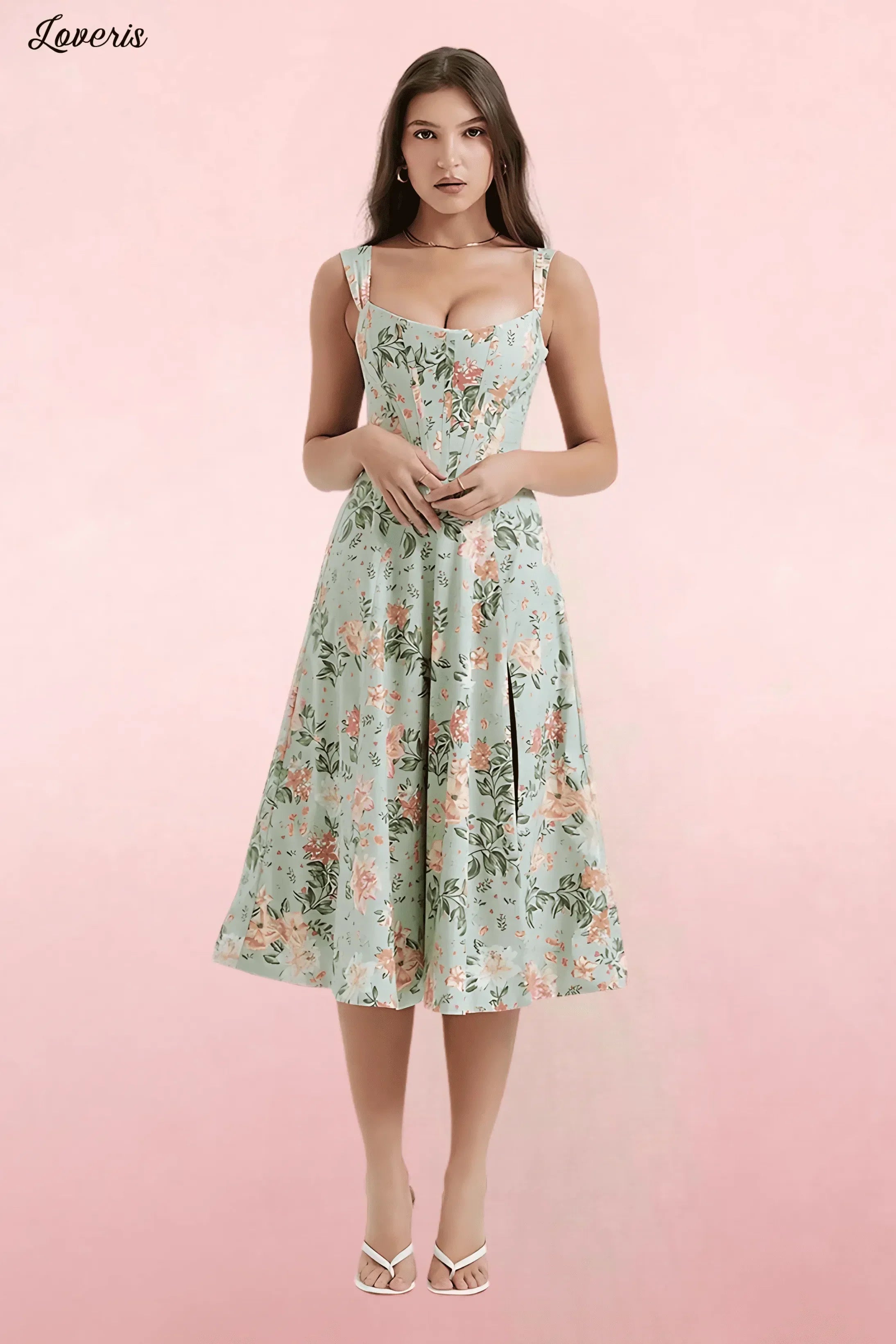 Vestido Midi Florido de Poliéster 1