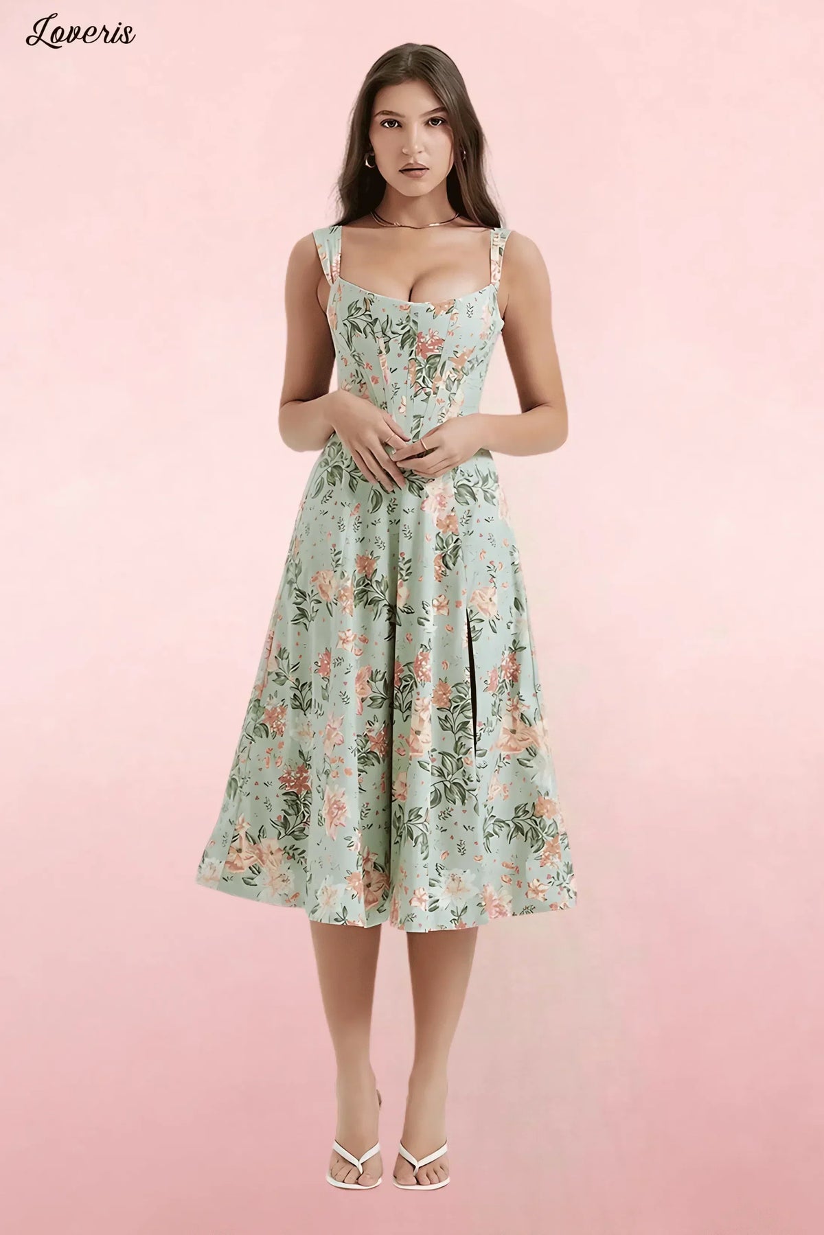 Vestido Midi Florido de Poliéster 1