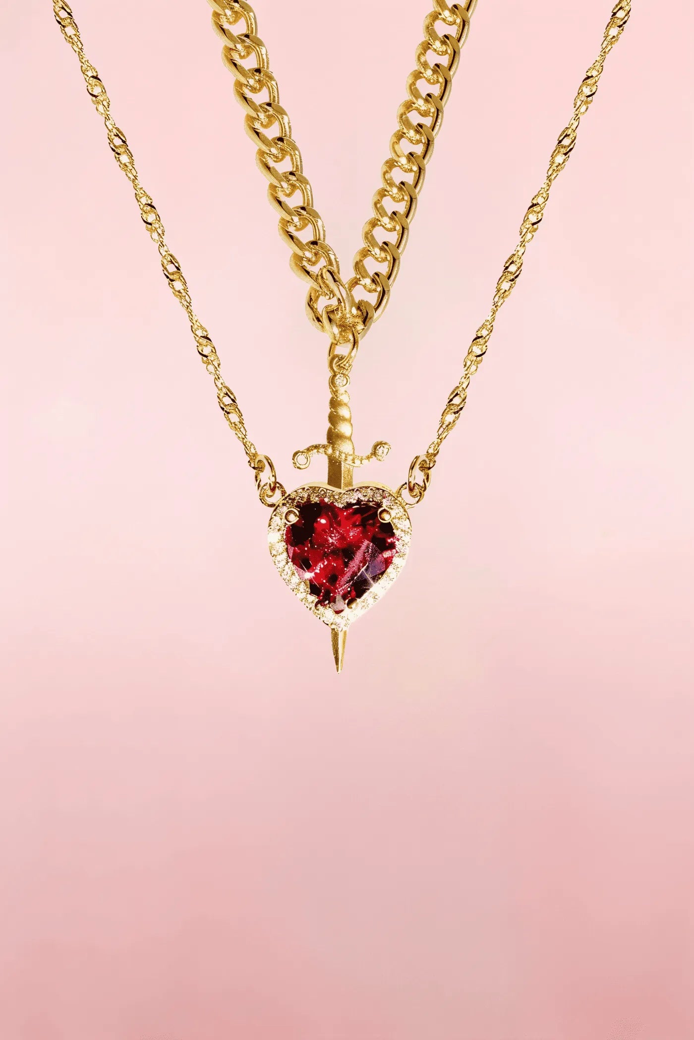 Conjunto 2 Colar de Coração e Espada Casal | Aço Inoxidável + Frete Grátis