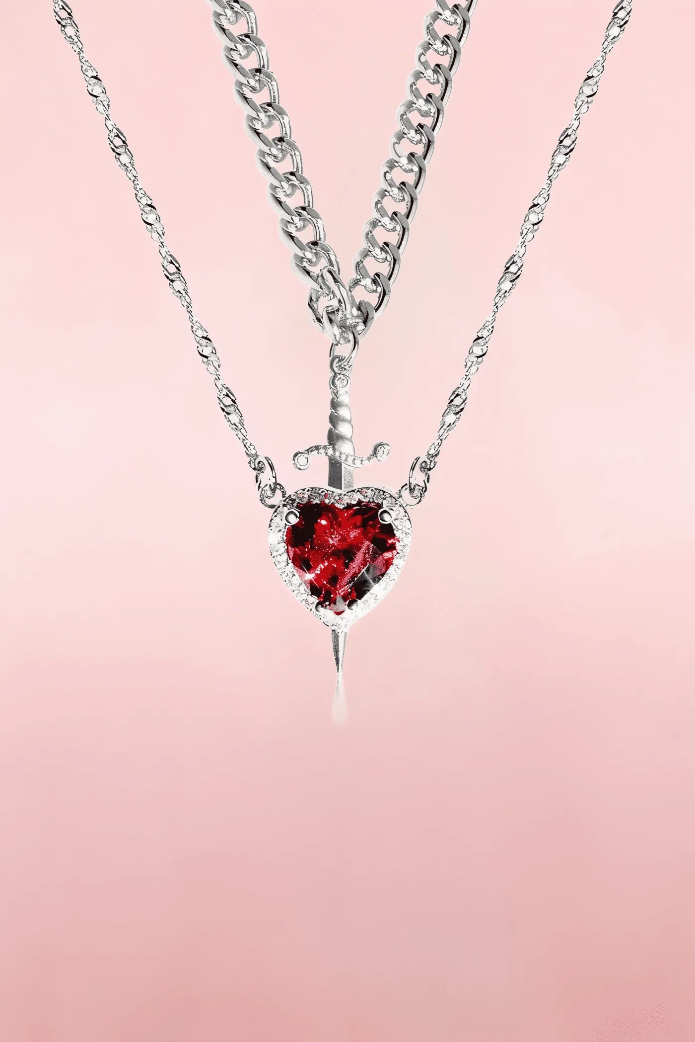 Conjunto 2 Colar de Coração e Espada Casal | Aço Inoxidável + Frete Grátis