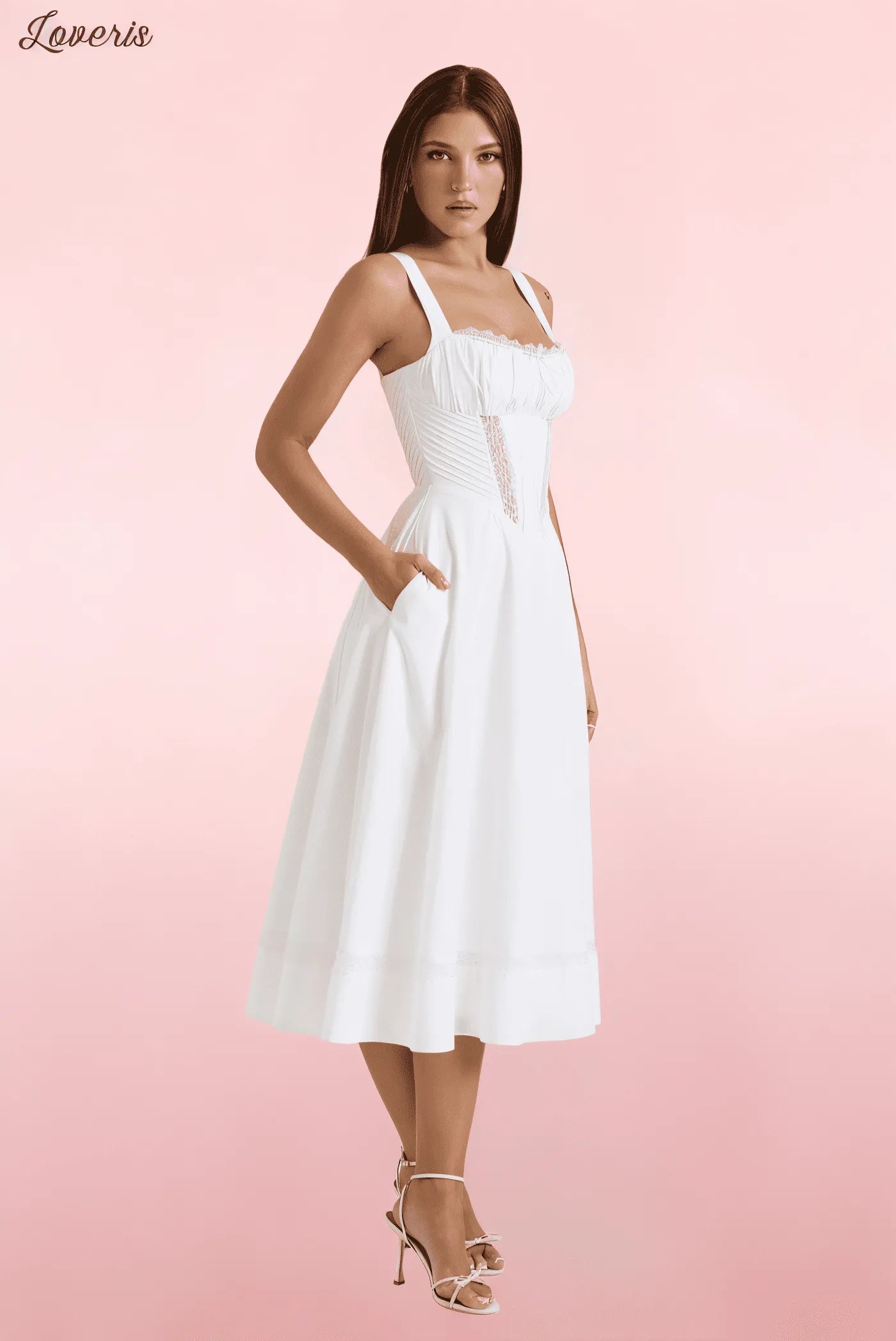 Vestido Midi Branco com Renda Kim