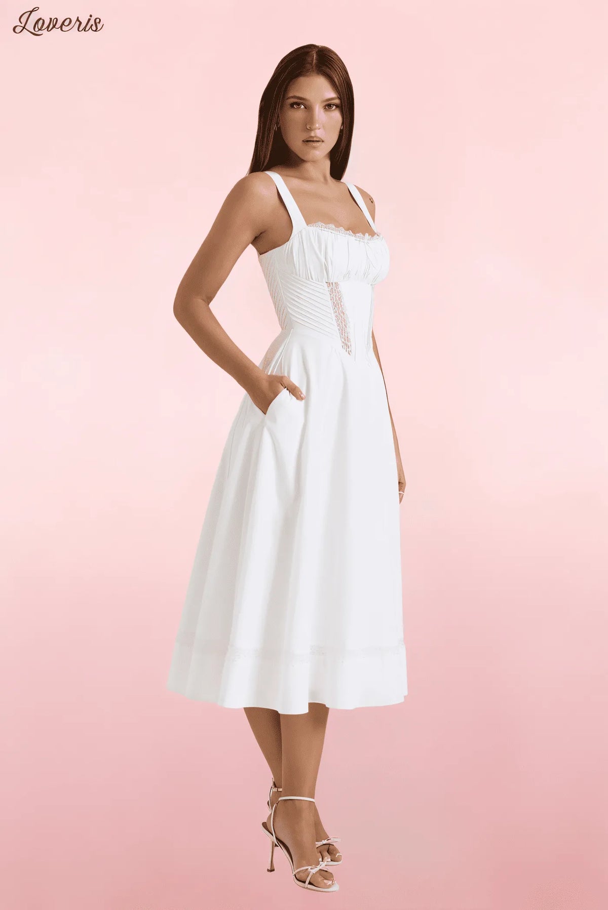 Vestido Midi Branco com Renda Kim