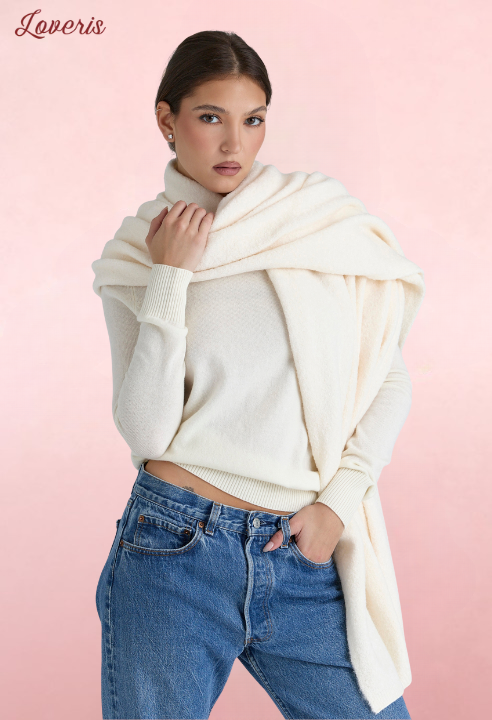 Nara Cachecol Texturizado Oversized em Lã Marfim