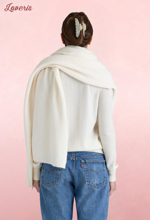 Nara Cachecol Texturizado Oversized em Lã Marfim